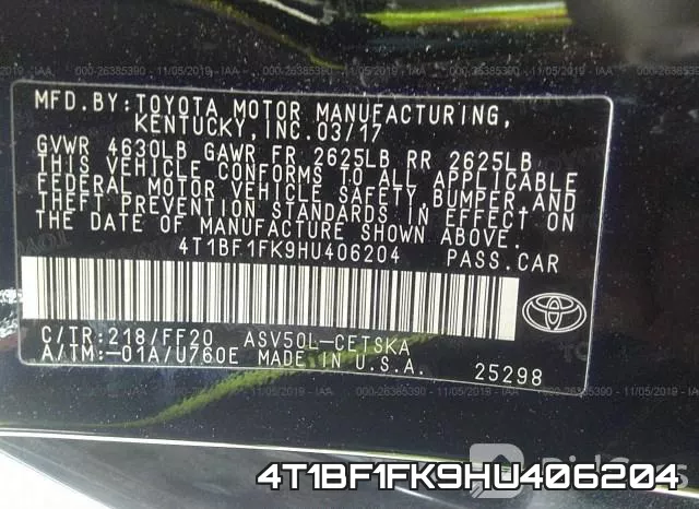 4T1BF1FK9HU406204 фото 8