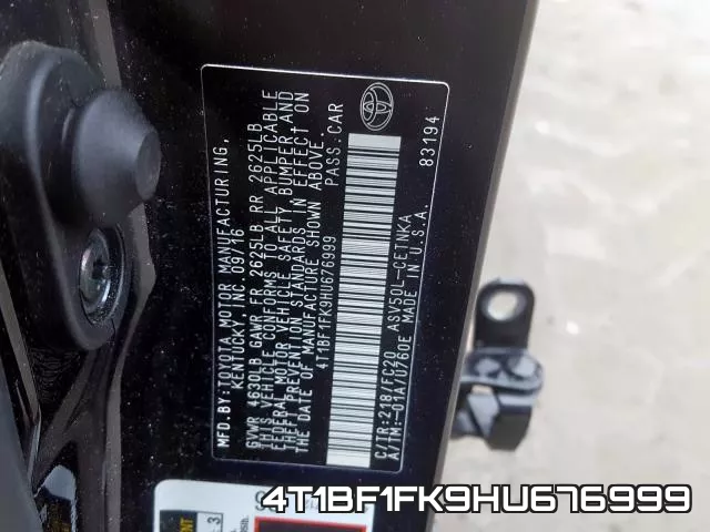4T1BF1FK9HU676999 фото 2
