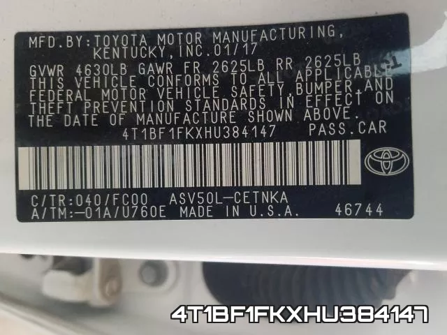 4T1BF1FKXHU384147 фото 2