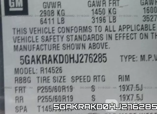 5GAKRAKD0HJ276285 фото 6