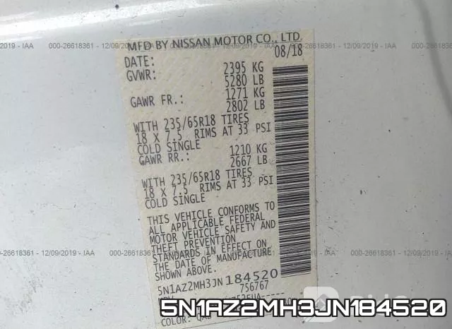 5N1AZ2MH3JN184520 фото 8