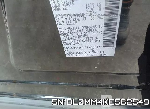 5N1DL0MM4KC562549 фото 8