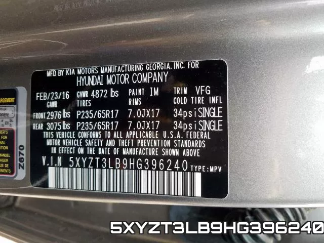 5XYZT3LB9HG396240 фото 2
