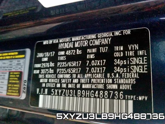 5XYZU3LB9HG488736 фото 2