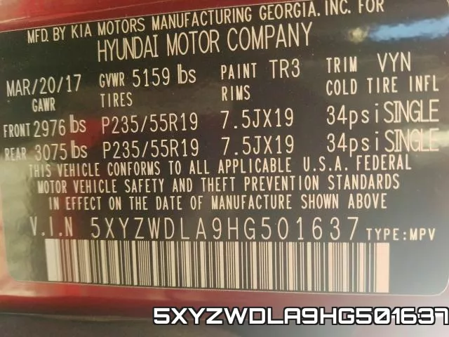 5XYZWDLA9HG501637 фото 2