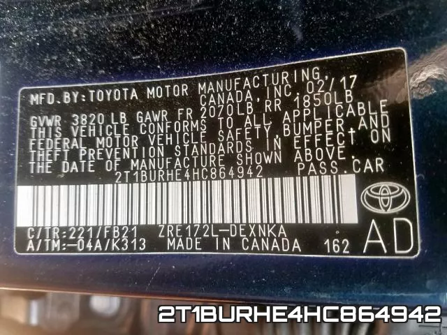 2T1BURHE4HC864942 фото 2