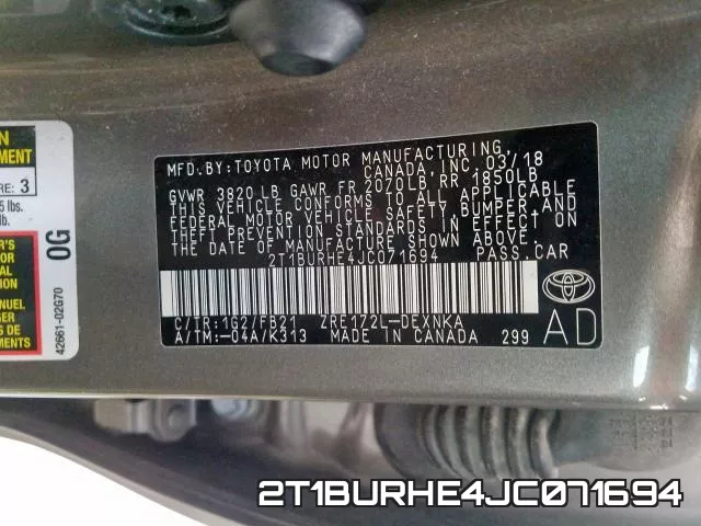 2T1BURHE4JC071694 фото 2