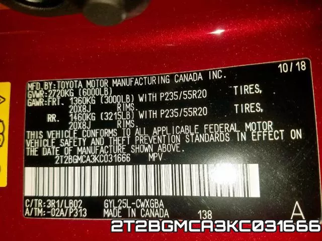 2T2BGMCA3KC031666 фото 2