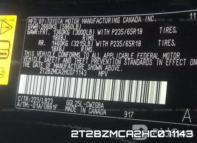 2T2BZMCA2HC071143 фото 9