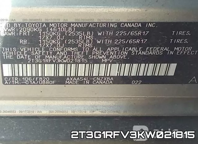 2T3G1RFV3KW021815 фото 7