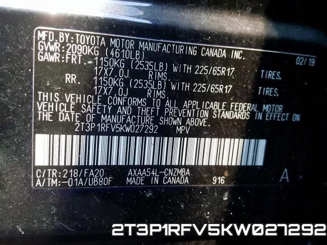 2T3P1RFV5KW027292 фото 2