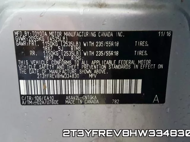 2T3YFREV8HW334830 фото 2