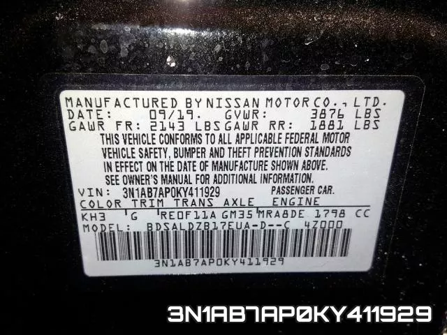 3N1AB7AP0KY411929 фото 2
