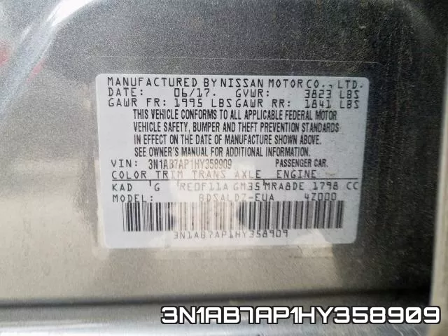 3N1AB7AP1HY358909 фото 2