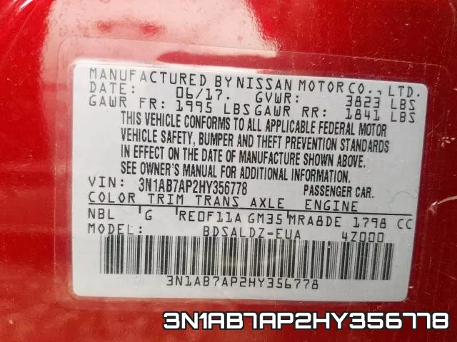 3N1AB7AP2HY356778 фото 2