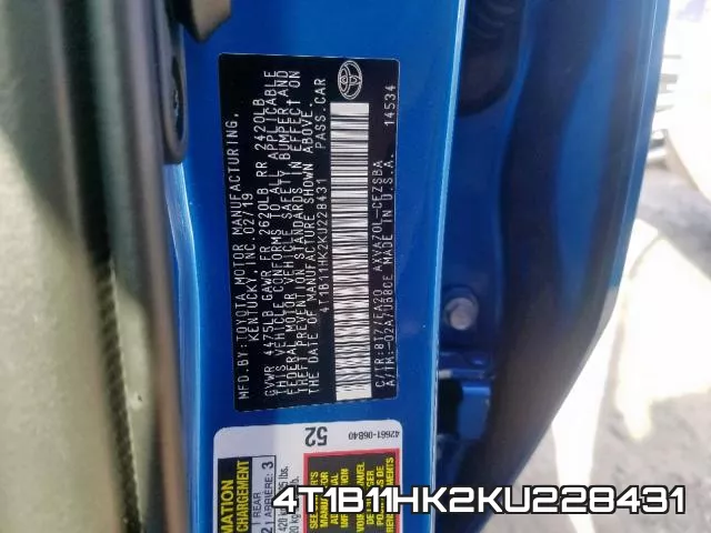 4T1B11HK2KU228431 фото 2