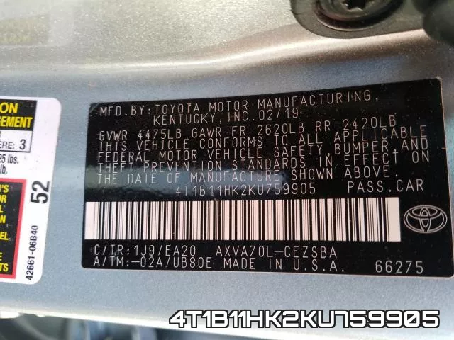 4T1B11HK2KU759905 фото 2