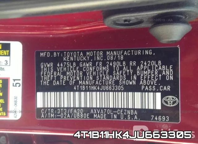 4T1B11HK4JU663305 фото 7