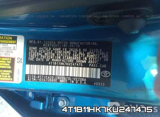 4T1B11HK7KU247475 фото 8