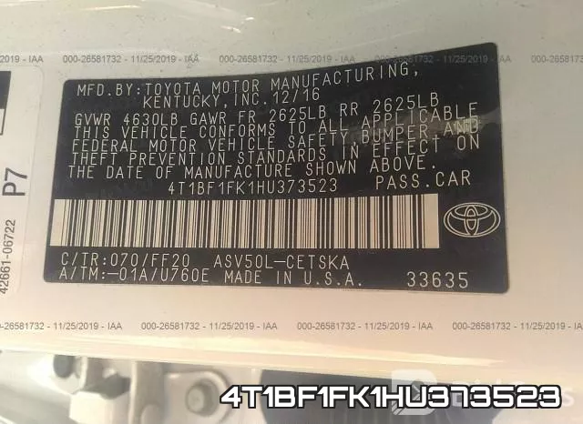 4T1BF1FK1HU373523 фото 8