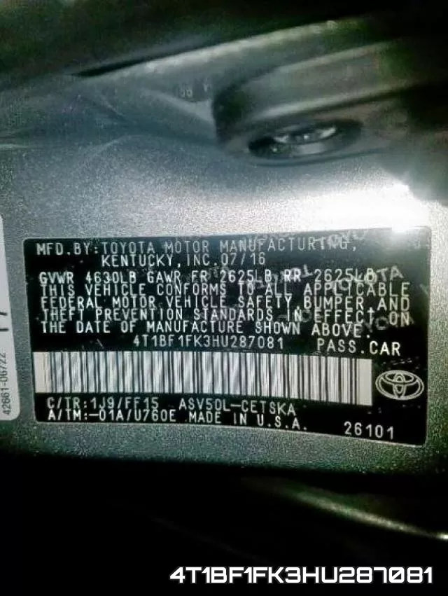 4T1BF1FK3HU287081 фото 2