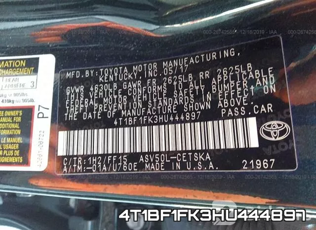 4T1BF1FK3HU444897 фото 8