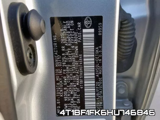 4T1BF1FK6HU746846 фото 2