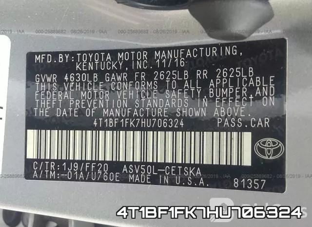 4T1BF1FK7HU706324 фото 9