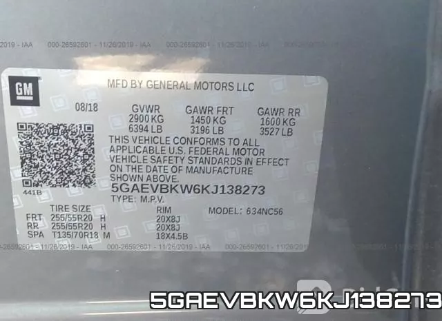5GAEVBKW6KJ138273 фото 8