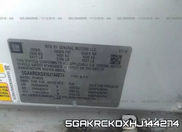 5GAKRCKDXHJ144274 фото 10