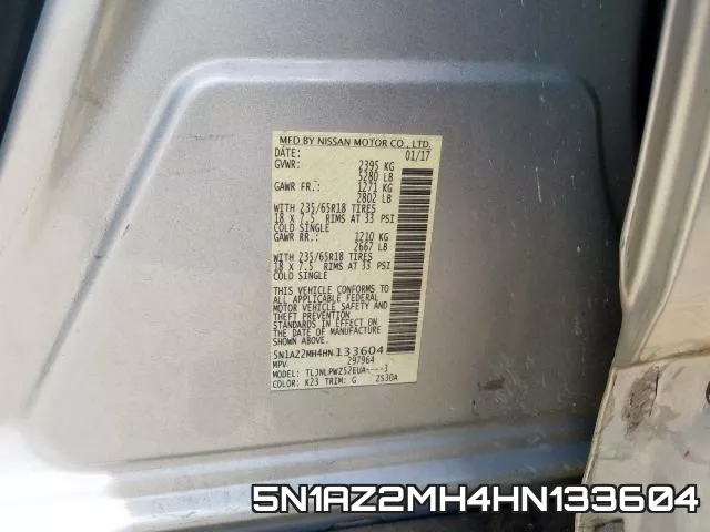 5N1AZ2MH4HN133604 фото 2