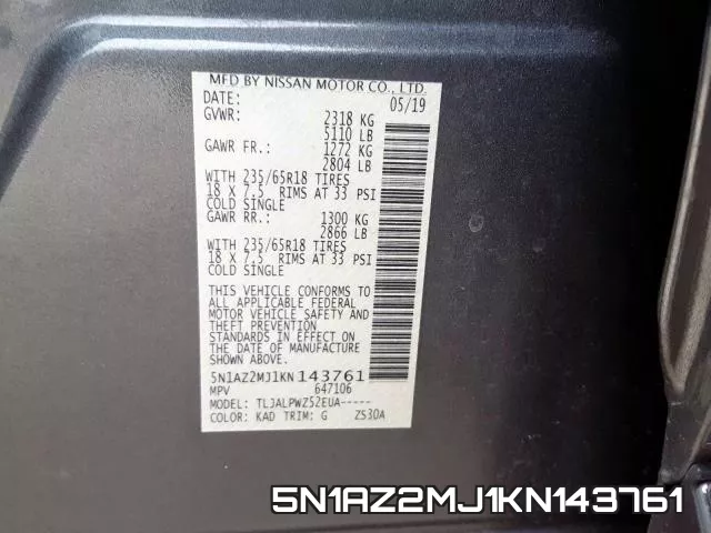 5N1AZ2MJ1KN143761 фото 2