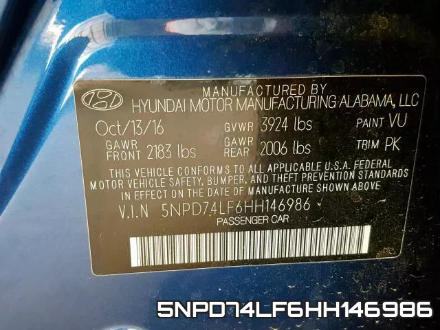 5NPD74LF6HH146986 фото 2