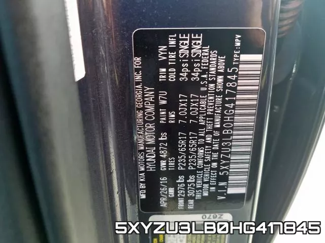 5XYZU3LB0HG417845 фото 2