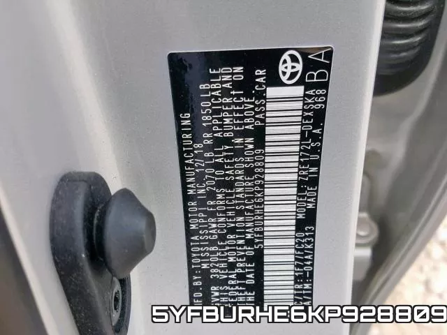 5YFBURHE6KP928809 фото 2