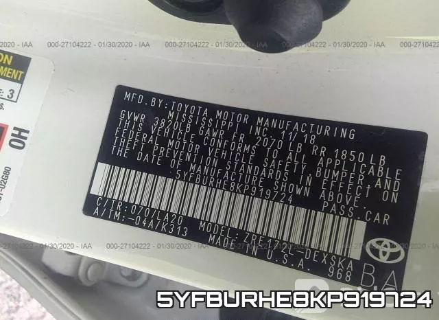 5YFBURHE8KP919724 фото 8