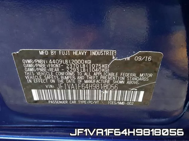 JF1VA1F64H9818056 фото 2