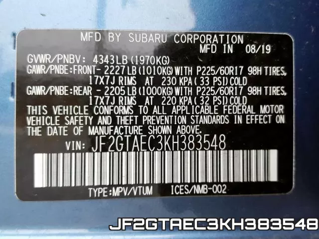 JF2GTAEC3KH383548 фото 2
