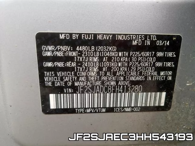 JF2SJAEC3HH543193 фото 2