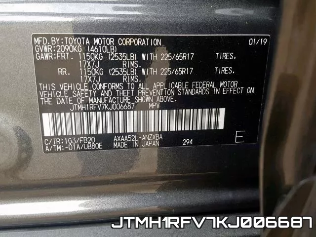 JTMH1RFV7KJ006687 фото 2