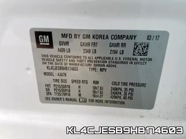 KL4CJESB9HB174603 фото 2