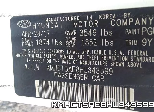 KMHCT5AE8HU343599 фото 8