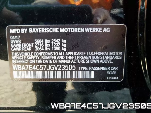 WBA7E4C57JGV23505 фото 2