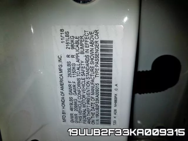 19UUB2F33KA009315 фото 2