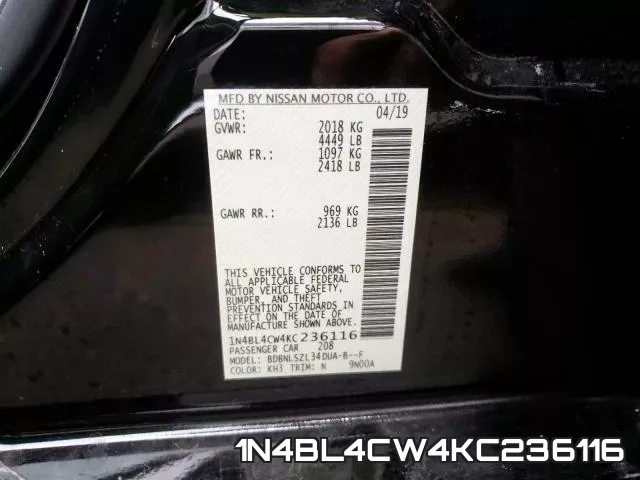 1N4BL4CW4KC236116 фото 2