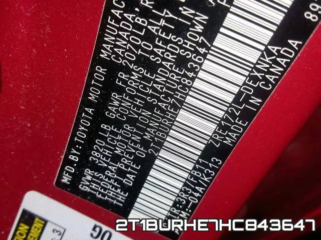 2T1BURHE7HC843647 фото 2