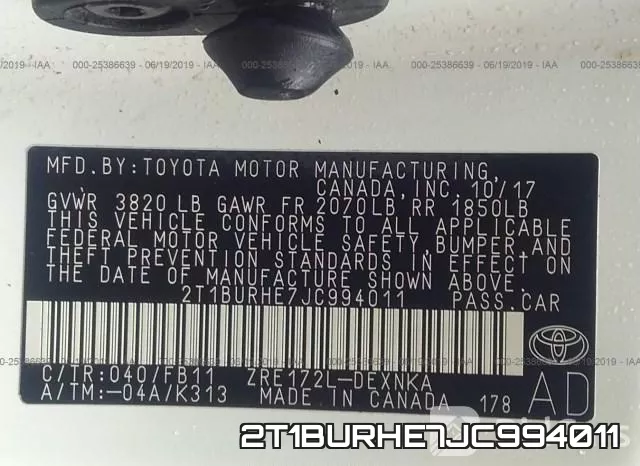 2T1BURHE7JC994011 фото 7