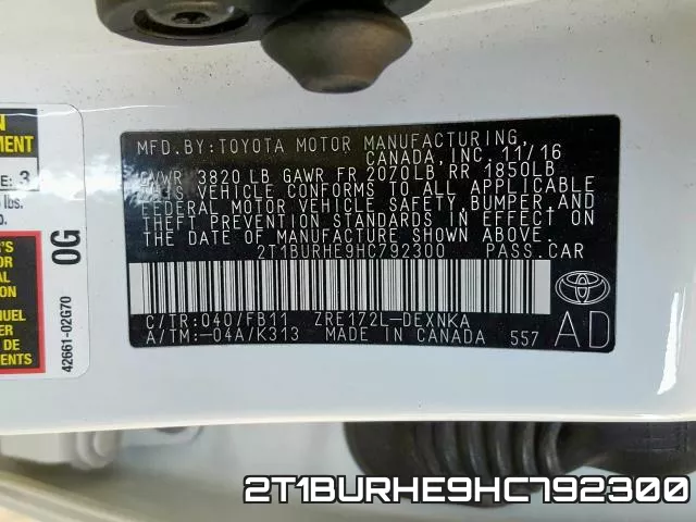 2T1BURHE9HC792300 фото 2