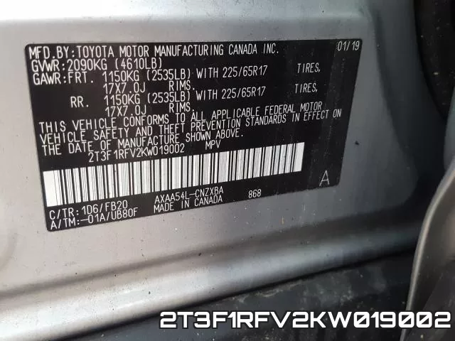 2T3F1RFV2KW019002 фото 2