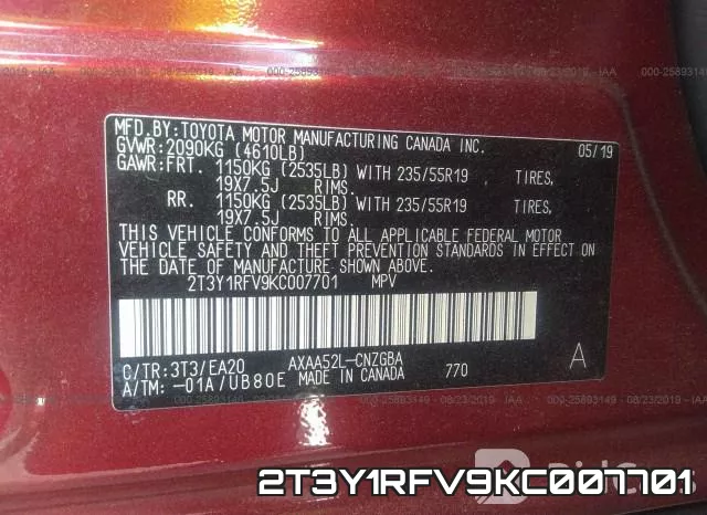 2T3Y1RFV9KC007701 фото 6